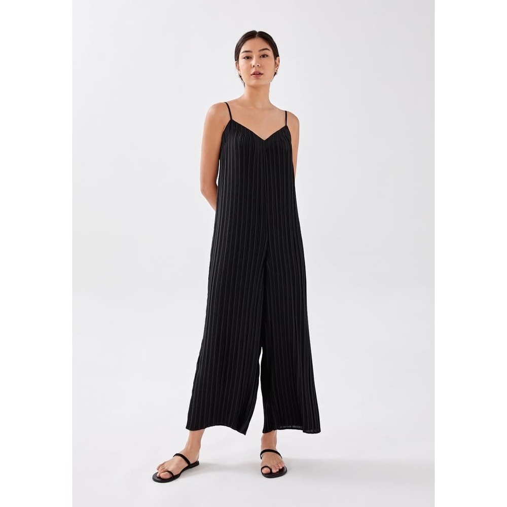 Love Bonito Sabine Pleat‎ Wide Leg Jumpsuit Womens US 4 Black Excellent Pleated